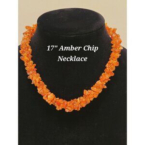 Amber Necklace 17" Handcrafted Chip Beads Vintage Barrel Clasp Organic Jewelry